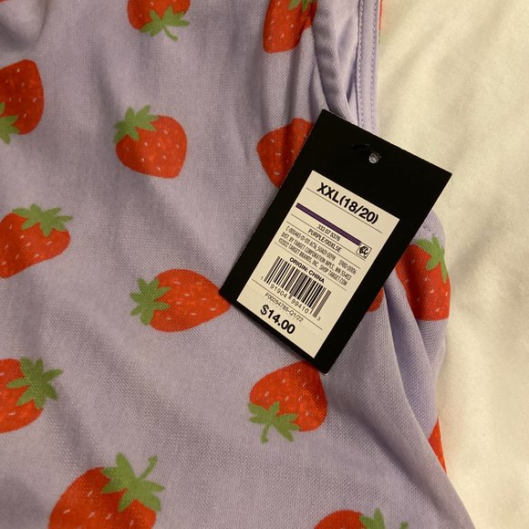 NWT Strawberry Dress Women's S/M or Girl's XXL, Mesh Fruit Purple Stretch Dress - Picture 6 of 12